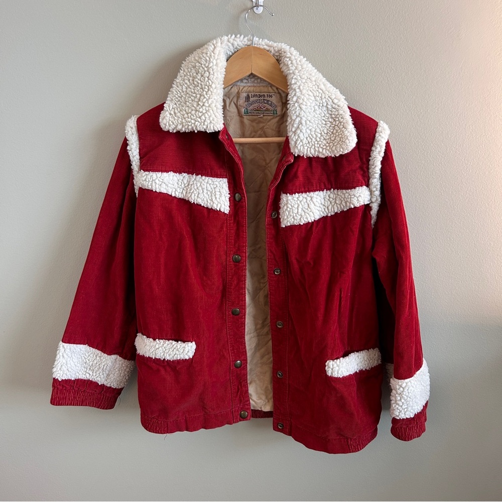 London Fog Vintage Red Jacket with Cream Sherpa Accents